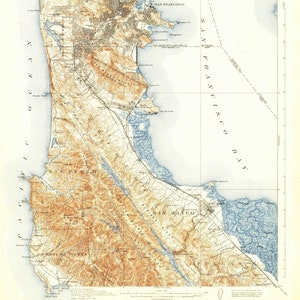 San Mateo Topographic Map - 1915 - Nautical Chart Print