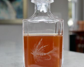 Fly Fishing Engraved Crystal Whiskey Decanter with Stopper - Fisherman Gift