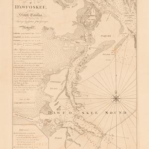 Mapa de la isla Daufuskie, Carolina del Sur, 1773: impresión de cartas náuticas