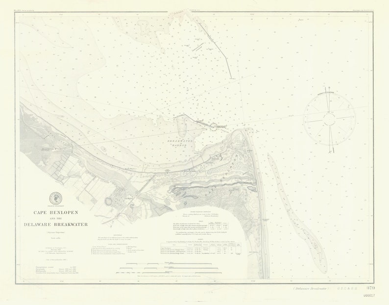 Cape Henlopen and the Delaware Breakwater Map 1901 Nautical Chart Print image 1