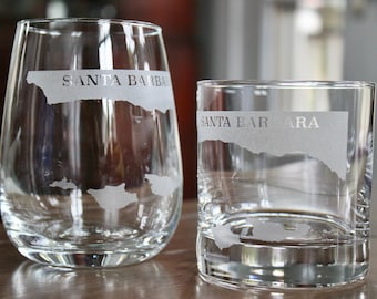 Vasos con mapa grabado de Santa Bárbara, California