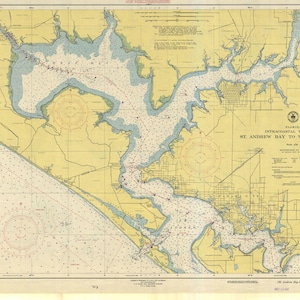 Mappa della baia di St. Andrew - Carta storica di Panama City, Florida 1951 - Carta nautica - Carta / Tela / Metallo
