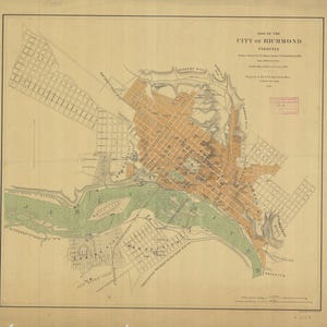 Richmond Virginia Map 1864 - Nautical Chart Print