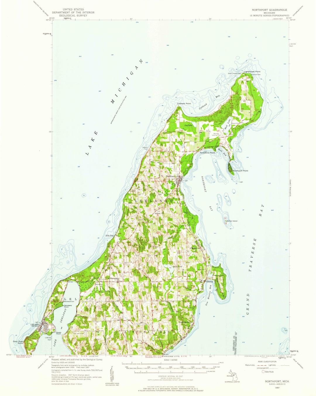Northport Michigan Topographic Map 1957 Nautical Chart Print Etsy