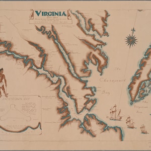 Virginia e Chesapeake Bay Map 1602-1622 - Stampa di carte nautiche