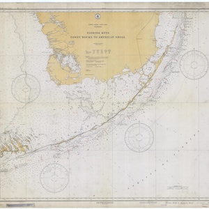 Mapa de Florida Keys - Fowey Rocks até American Shoal 1933 - Impressão de carta náutica