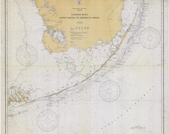 Kaart Florida Keys - Amerikaanse ondiepte om Tortuga 1933 te drogen - print nautische kaart