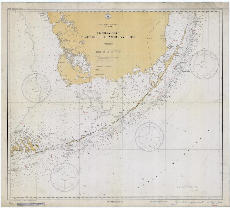 Florida Keys Map - Fowey Rocks to American Shoal 1933- Nautical Chart ...