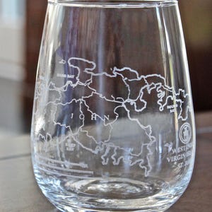 St. John Map Glasses (USVI) - Line Design - Laser Engraved - Island Gift