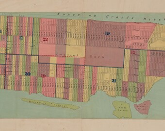 New York City Political Map 1870 (18" x 71") (24" x 94") - Nautical Chart Print