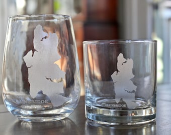 Bainbridge Island Map Engraved Glasses