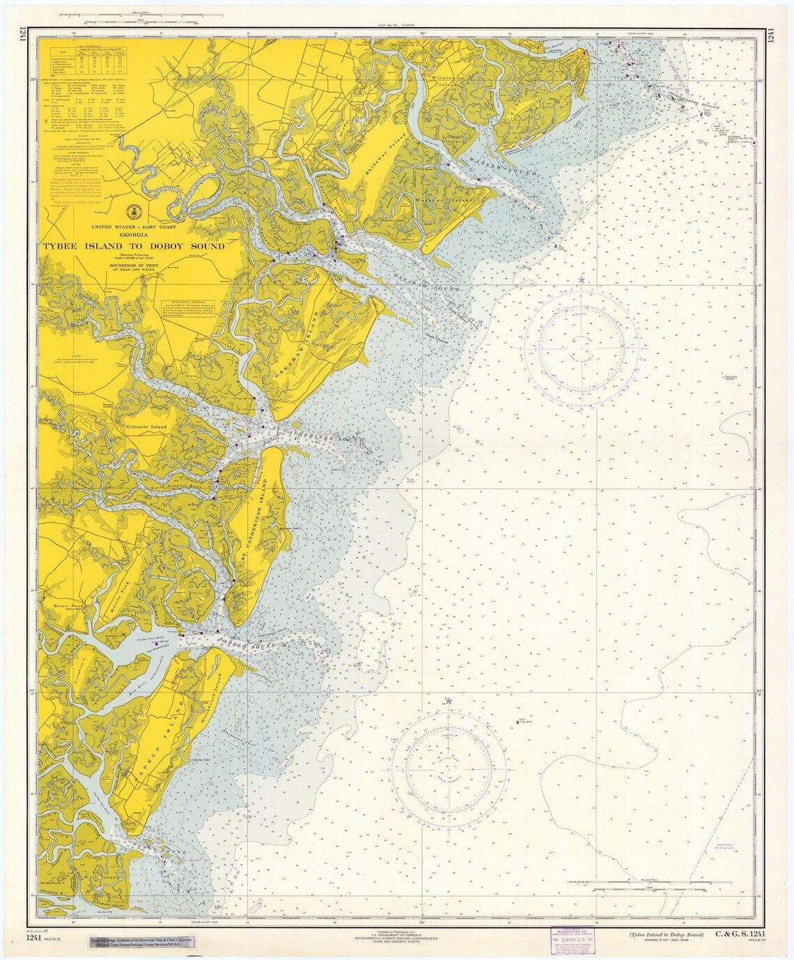 Tybee Island to Doboy Sound Map 1967 Nautical Chart Print - Etsy
