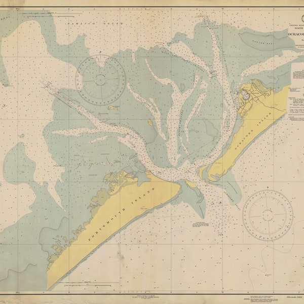 Ocracoke Inlet Map 1945 - Nautical Chart Print