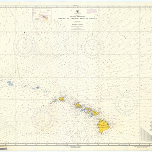 Hawaiian Islands Map - Hawaii to French Frigate Shoals Historical Chart 1961 - Nautical Chart Print