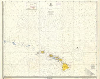 Kaart Hawaïaanse eilanden - Hawaii tot Franse fregatscholen historische kaart 1961 - nautische kaart afdrukken