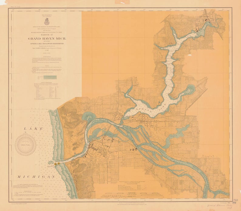 Grand Haven Map Lake Michigan 1907 Nautical Chart Print Etsy