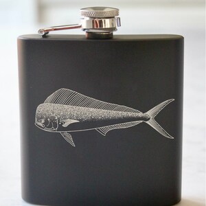 Dolphinfish (Mahi Mahi) Engraved Stainless Steel Flask - 6 oz