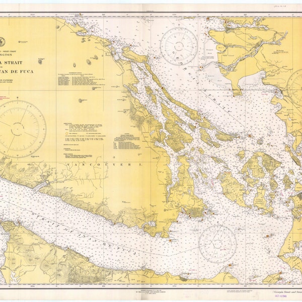 San Juan Islands & Georgia Strait Map - 1941 - Nautical Chart Print