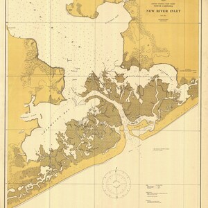 New River Inlet - North Carolina Historical Map 1917 - Nautical Chart Print