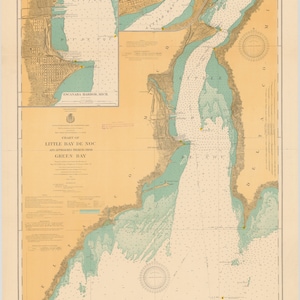 Lake Michigan Map - Little Bay de Noc - Green Bay 1921 - Nautical Chart Print