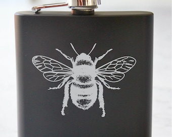 Bee Engraved Stainless Steel Flask - 6 oz