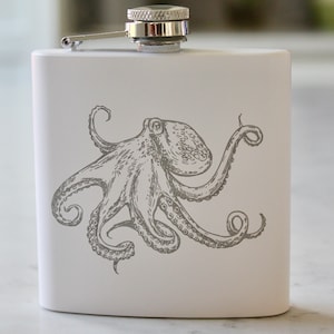 Octopus Engraved Stainless Steel Flask - 6 oz