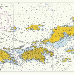Mapa das Ilhas Virgens (St. Thomas a Virgin Gorda) - 1962 - VERSÃO LONGA - Impressão de carta náutica