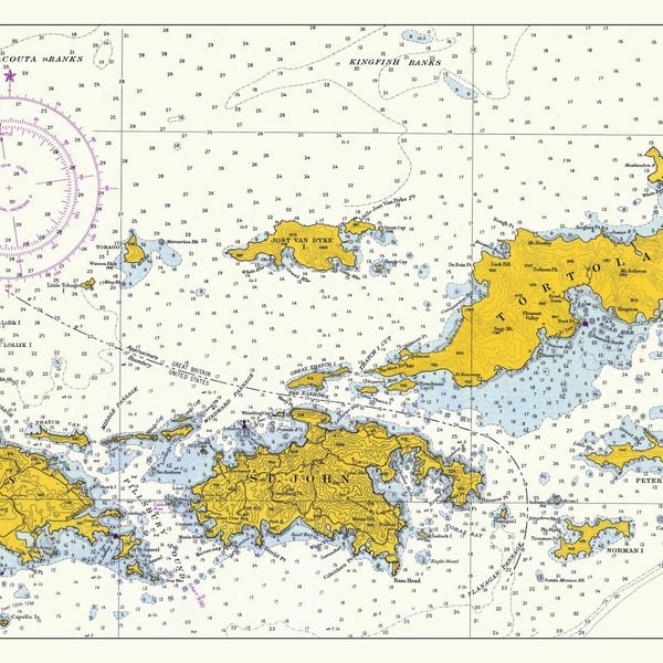 Maagdeneilanden kaart (St. Thomas naar Virgin Gorda) - 1962 - LONG VERSION - Nautical Chart Print