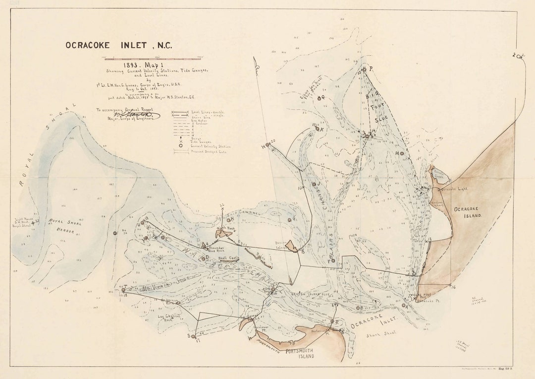 Ocracoke Inlet Map 1893 Nautical Chart Print Etsy