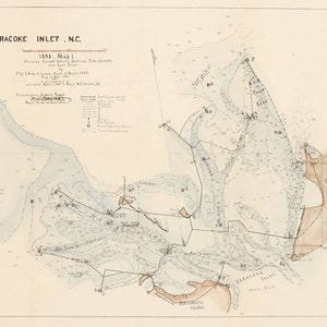 Mapa de entrada de Ocracoke 1893 - Impressão de carta náutica