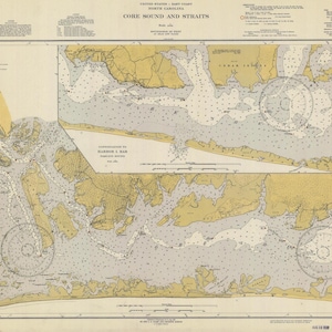 Core Sound Map and Straits - 1938 - Impresión de cartas náuticas