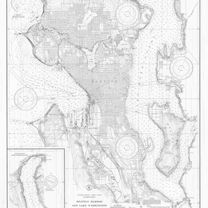 Carte du port de Seattle et du lac Washington, 1934 - Impression de carte marine