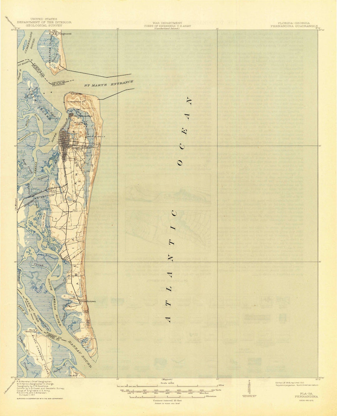 Fernandina 1919 Nautical Chart Print Etsy