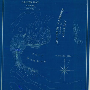 Snug Hafen Karte - Alitak Bay - 1890 - Seekarte Druck