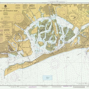 Jamaica Bay Map & Rockaway Inlet New York - Carta 1985 - Stampa di carte nautiche