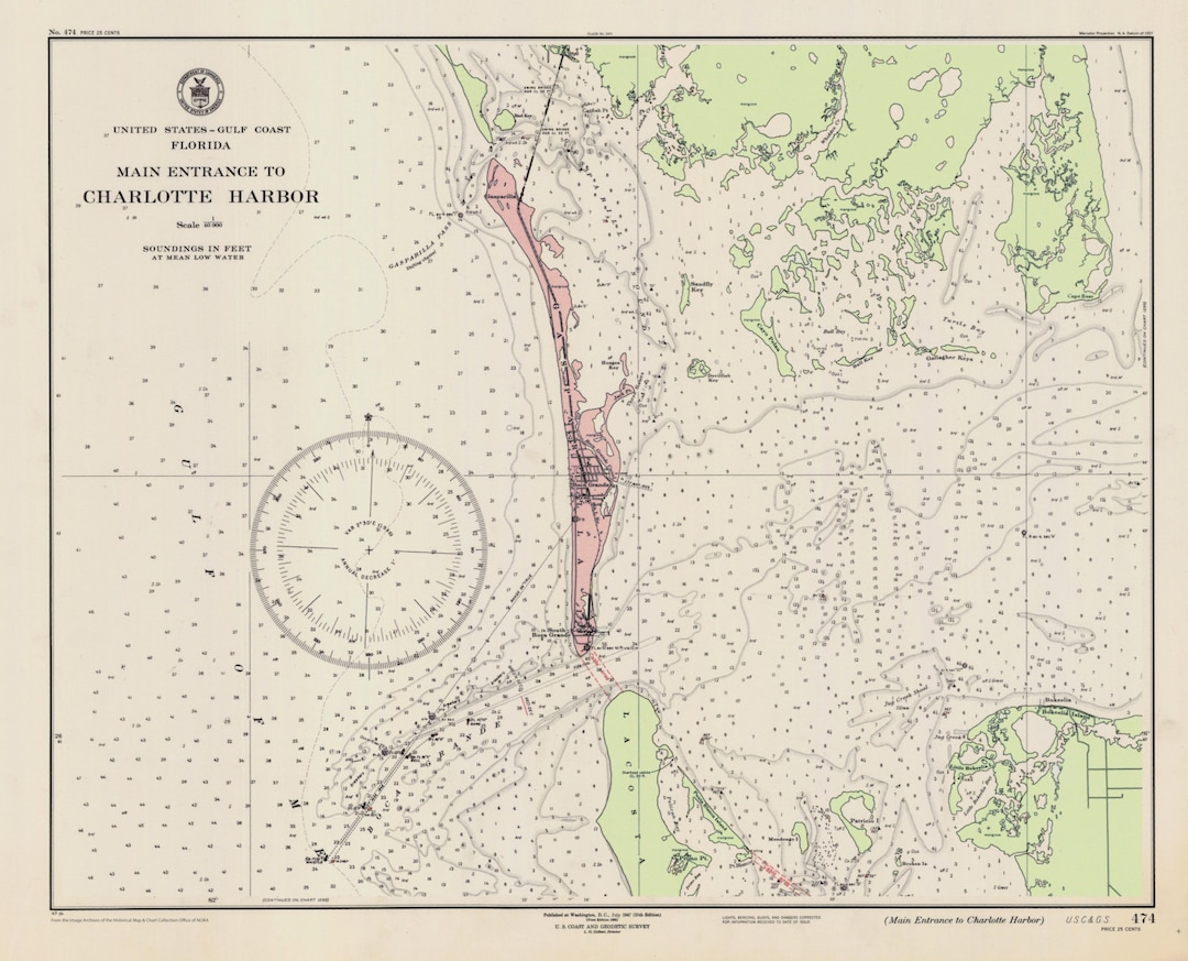 Boca Grande Nautical Chart Print: Pink & Green Florida Map - Bulk 12 - Etsy