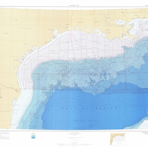 Gulf of Mexico (Western) Bathymetric Fishing Map 1986 - Nautical Chart Print