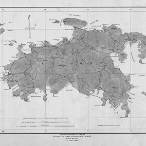 Mapa de St. John - Carta Histórica USVI 1934 (B&W) - Impressão de Carta Náutica