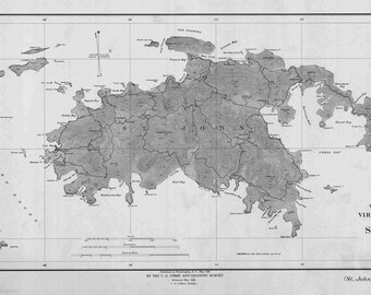 St. John Map - USVI Historical Chart 1934 (B&W) - Nautical Chart Print