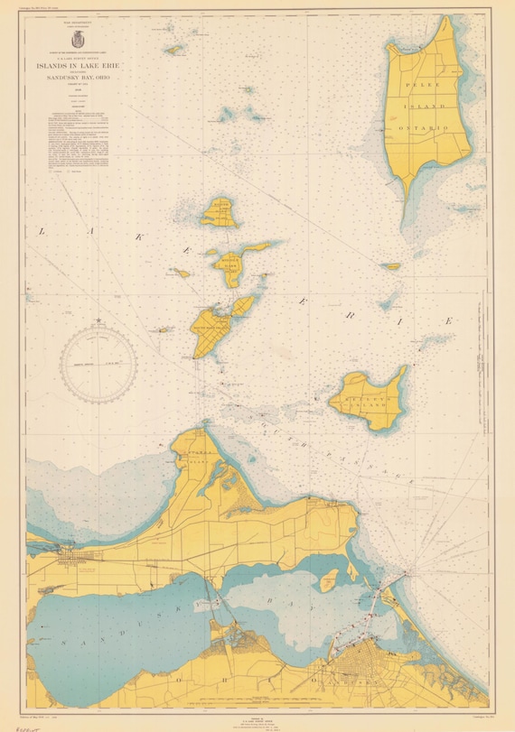 Lake Erie Islands Map Lake Erie Islands & Sandusky Bay Map 1946 | Etsy Singapore