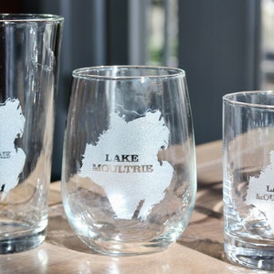 Lake Moultrie, SC Map Engraved Glasses