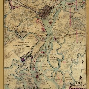 Carte des défenses de Savannah - novembre 1864