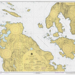 Mappa delle isole di San Juan - Friday e Roche Harbors - 1980 - Stampa di carta nautica