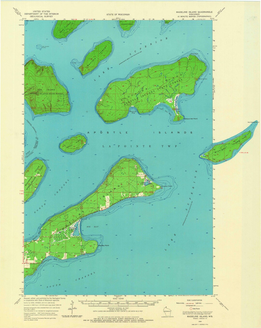 Madeline Island Topographic Map 1964 Nautical Chart Print Etsy