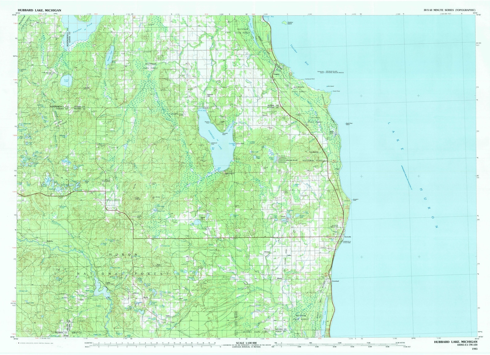 Hubbard Lake Topographic Map 1983 Etsy