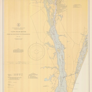 Mapa del río Cape Fear -1940 - Impresión de carta náutica