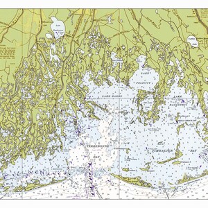 Mapa de Luisiana de Terrebonne Bay, 1972, Impresión de carta náutica