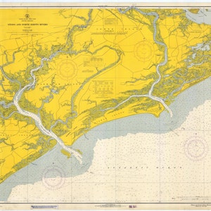 Stono River & North Edisto River - South Carolina Historical Map 1966 - Nautical Chart Print