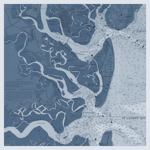 Mapa de la Isla Jekyll (Azul) - Impresión de carta náutica