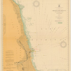 Mapa histórico del lago Michigan - Puerto de Chicago 1926 - Impresión de cartas náuticas